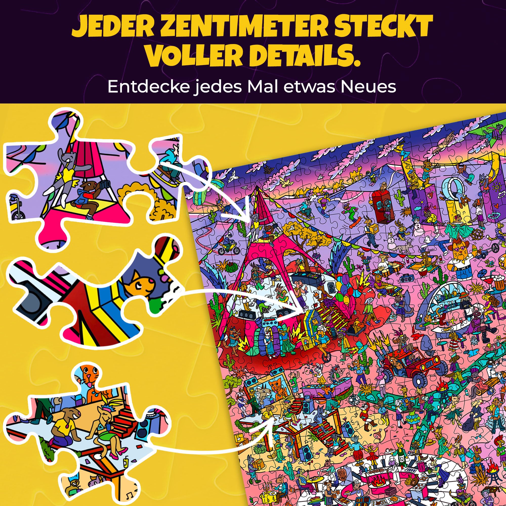 Puzzle für Erwachsene 1000 Teile – 1000-Teile-Puzzles für Erwachsene | 3er-Puzzleset in hochwertiger Box – Desert Whirl, Galactic Tails, Hotel Wildeluxe – Herausforderungen – Eindrucksvolle Tier-