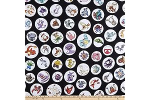 Kaufman Pokemon Tossed Black - 100% Cotton Pokemon Fabric by the Yard