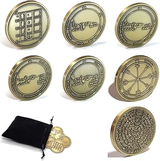 King Solomon Seal Coin Talisman + 72 Names of god Kabbalah Set of 6 Pentacles of The Moon