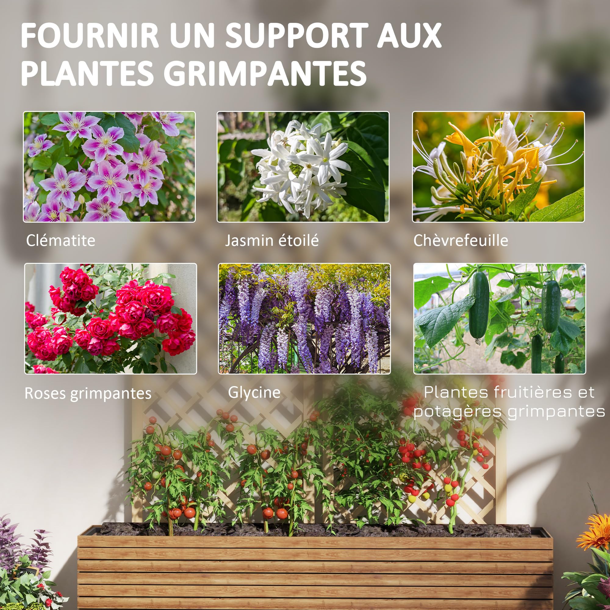 Outsunny Set di 2 tralicci in legno per il giardino - pannello ad arco per piante rampicanti - dim. un pannello: 60L x 120H cm