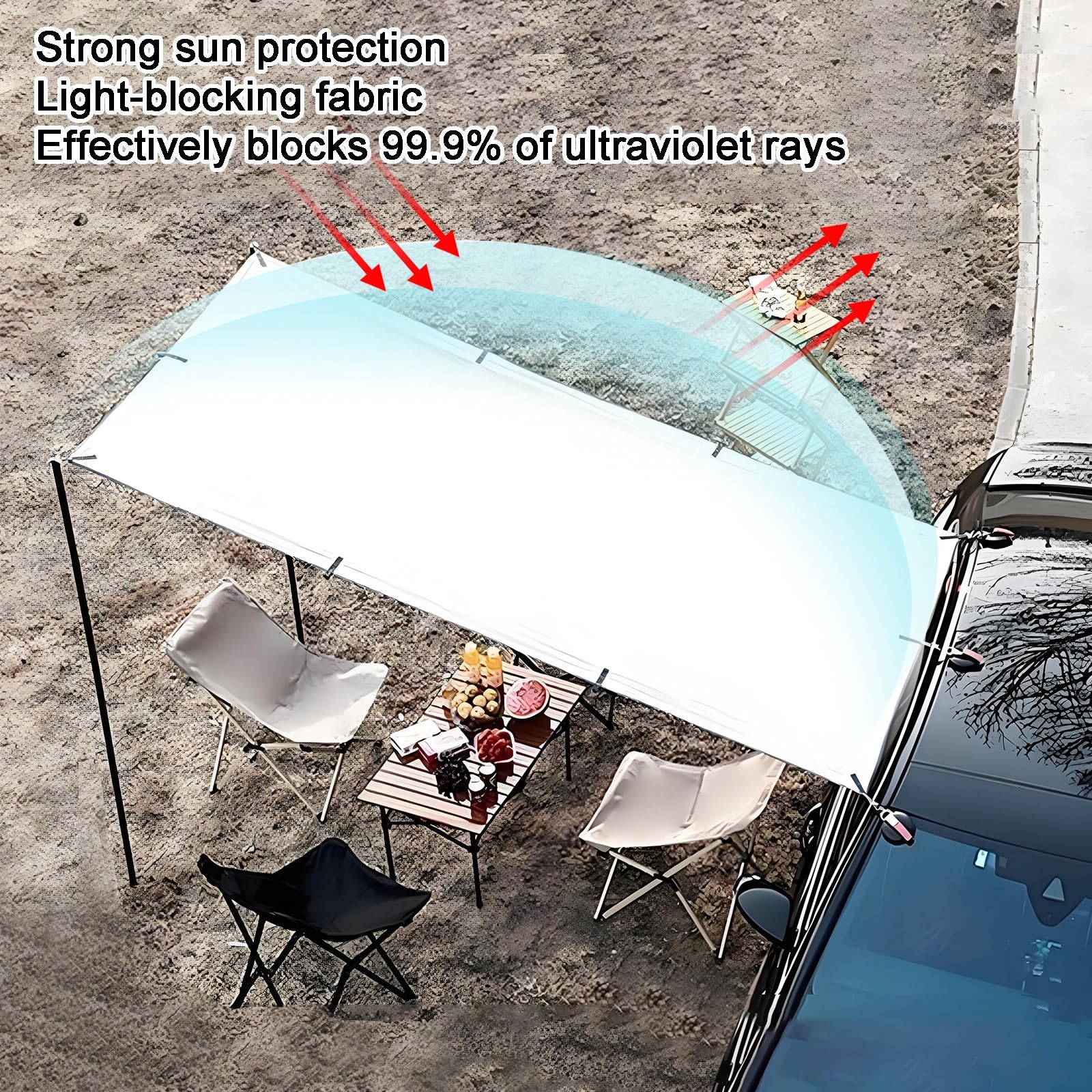 Tendalino Auto, Tenda da Campeggio Esterna 150 * 300 cm, Tessuto Oxford UV50+, Tettuccio Anti-UV per Camper, Roulotte e Furgoni