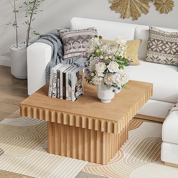 Geometric Fluted Wood Accent Table