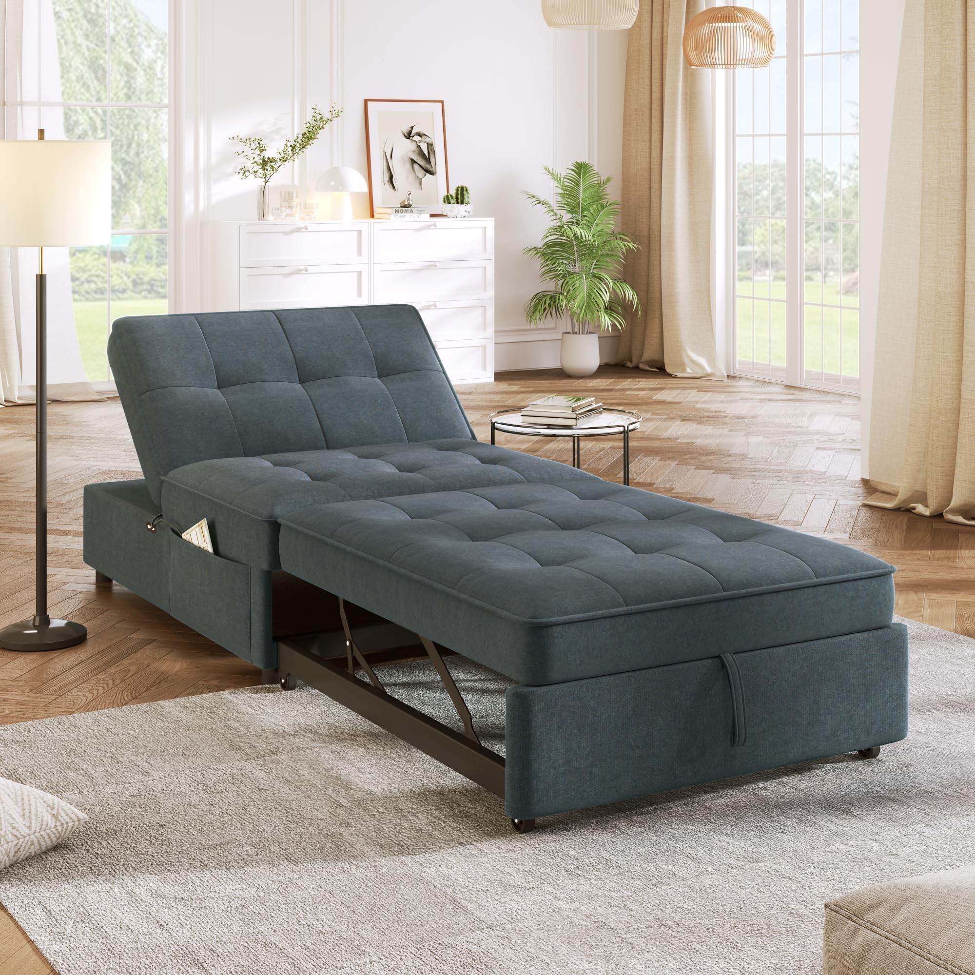 Amazon.com: Bellemave Ottoman Bed Pull Out Sleeper Chair with Storage ...