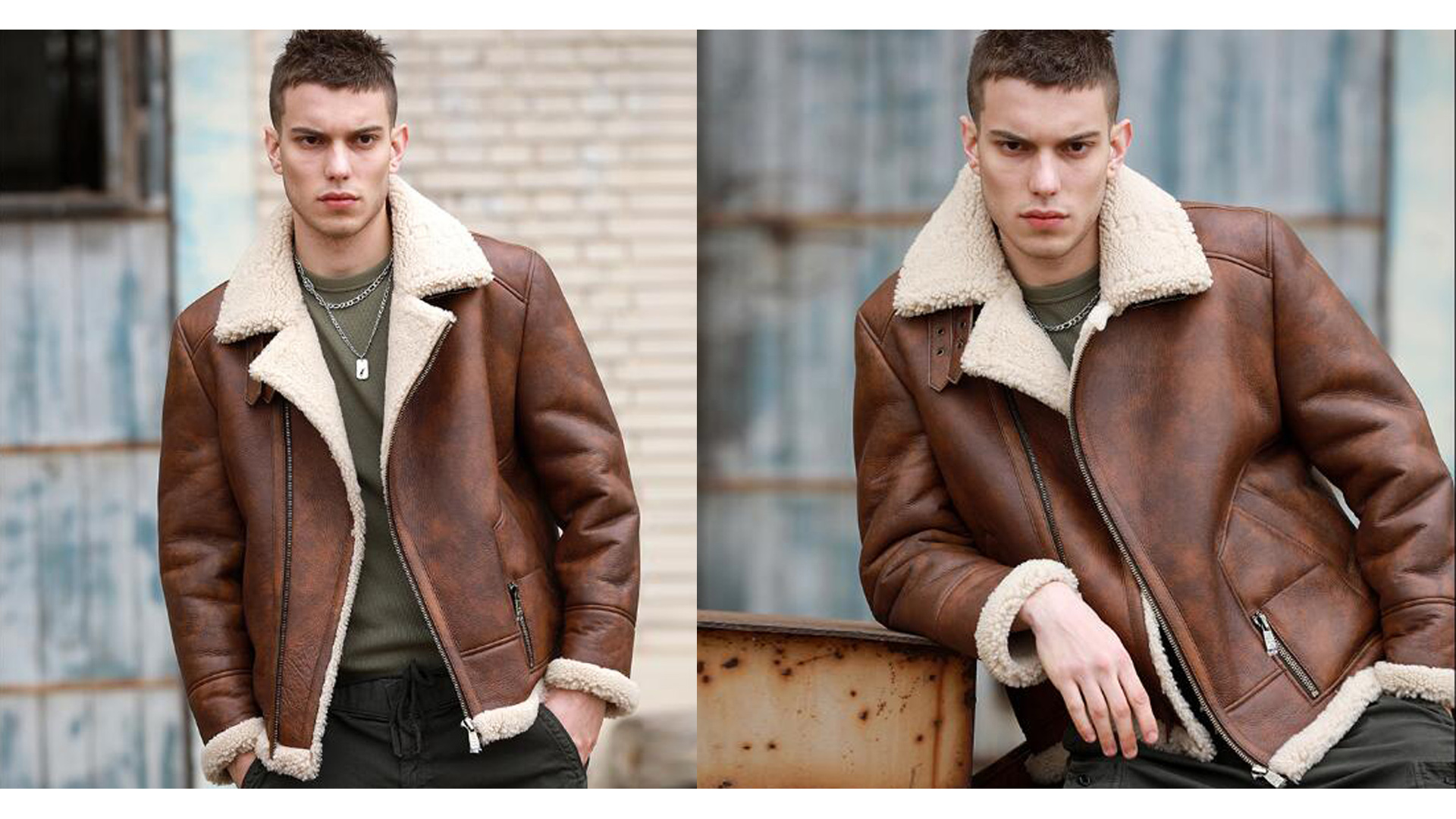 Denny&Dora Men's Sheepskin Shearling Jacket Warm Winter Leather