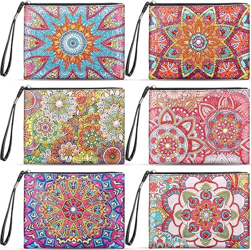 Sweetude 6 piezas de mandala pintura de diamante monederos DIY pintura diamante bolsas de diamantes de imitación puntada cruz bolso 5D hecho a mano