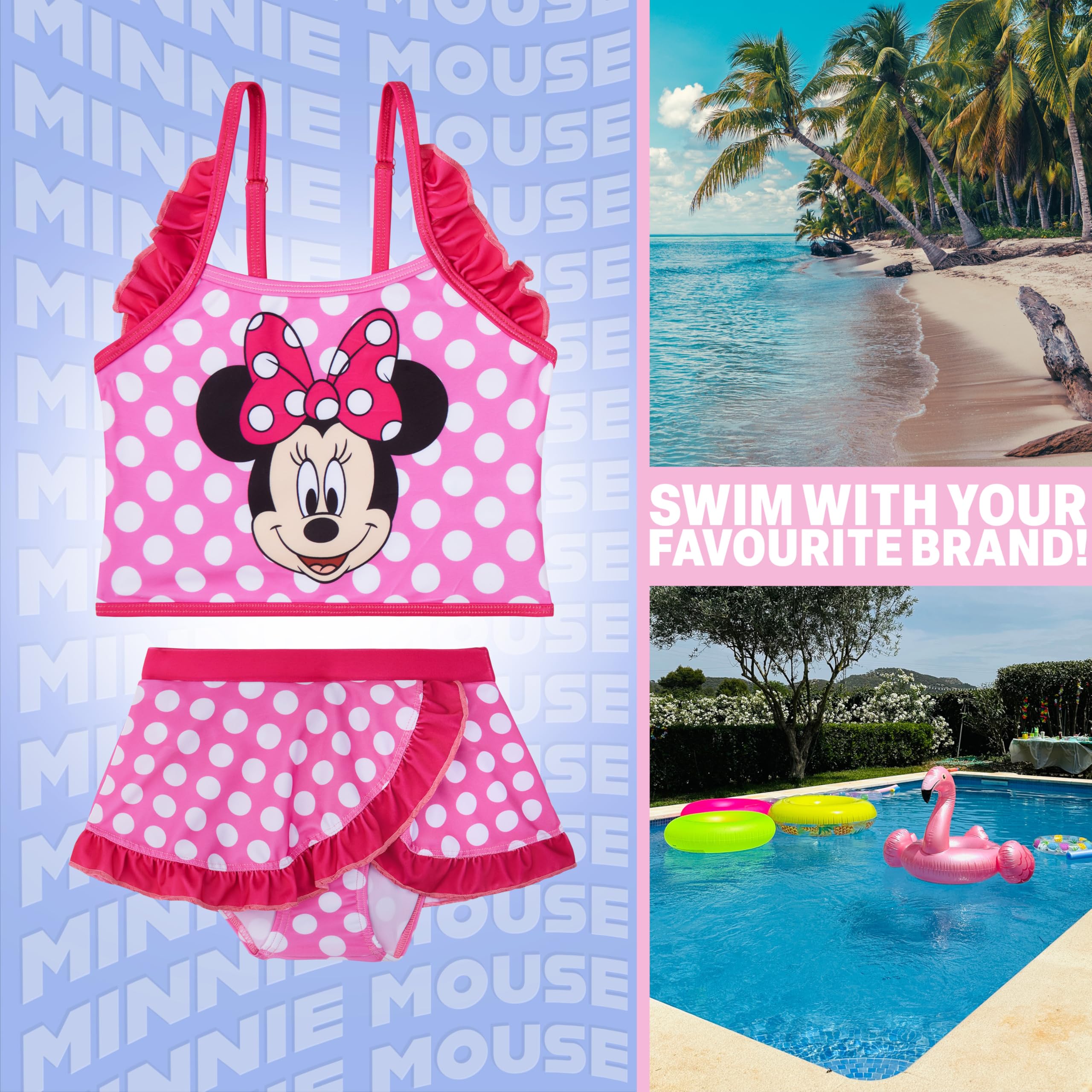 Get Trend Disney Stitch | Minnie Mouse Bikini Bambina Set, Costume Piscina Bambina Due Pezzi con Balze e Cinturino Regolabile, Estivo Regalo Ragazza