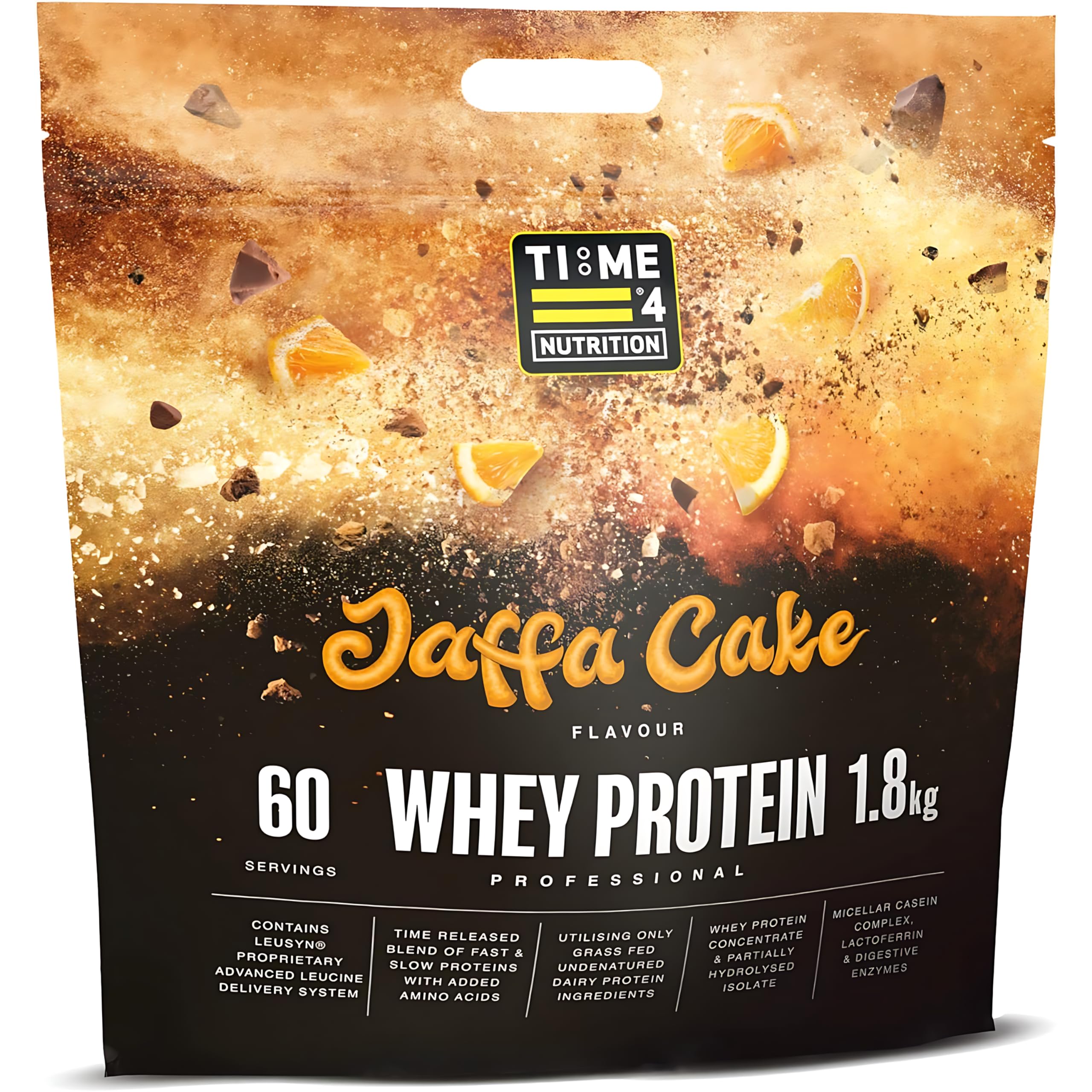 Time 4 NutritionWhey Protein Professional Time Release Grass Fed Native Whey Protein Concentrate, Partially Hydrolysed Isolate & Micellar Casein (Jaffa Cake, 1.8kg Bag)