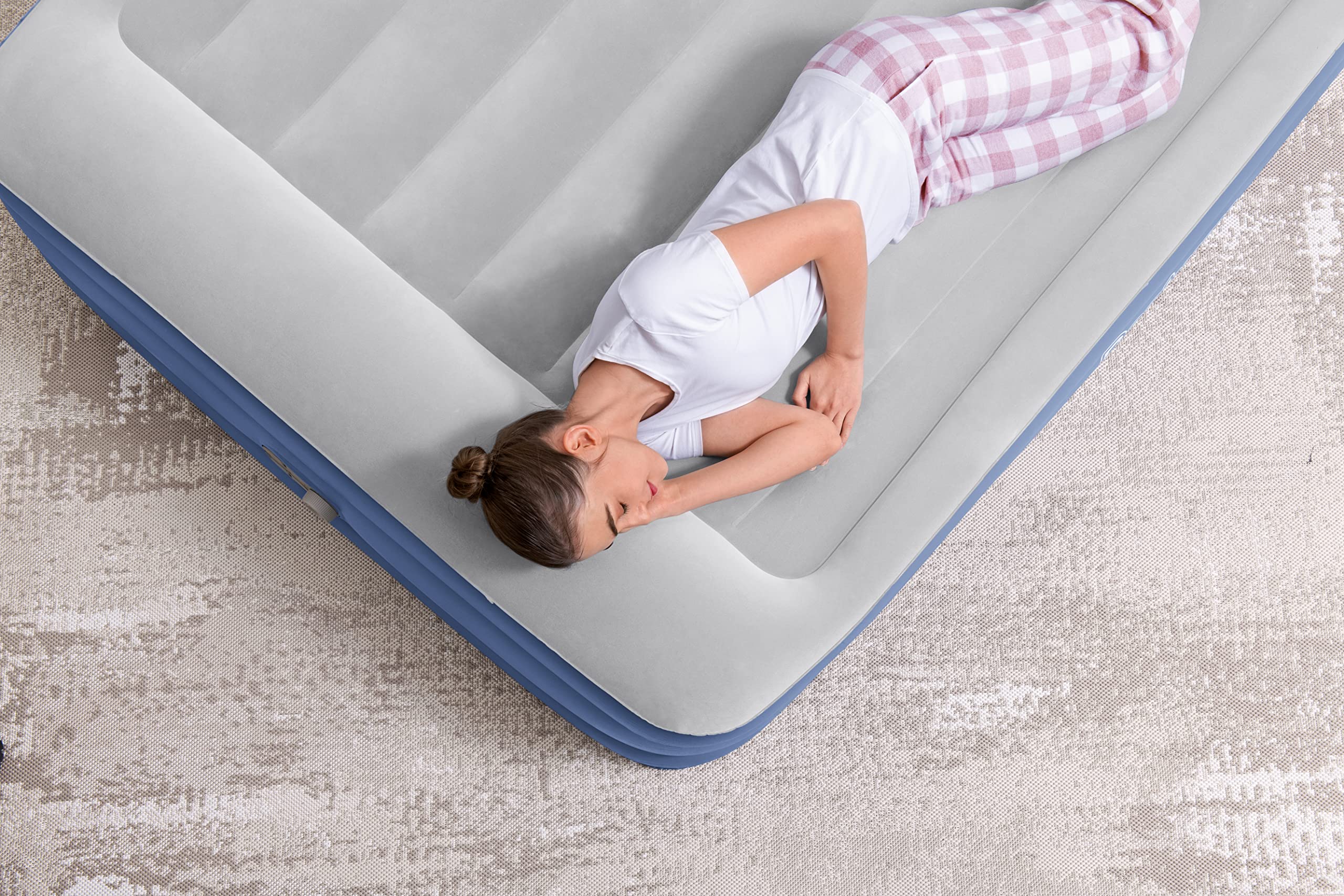 Bestway 67630 Airbed Tritech Essential 3 Camere Bicolor Azzurro/Grigio Matrimoniale Floccato, Cm. 203X152X46