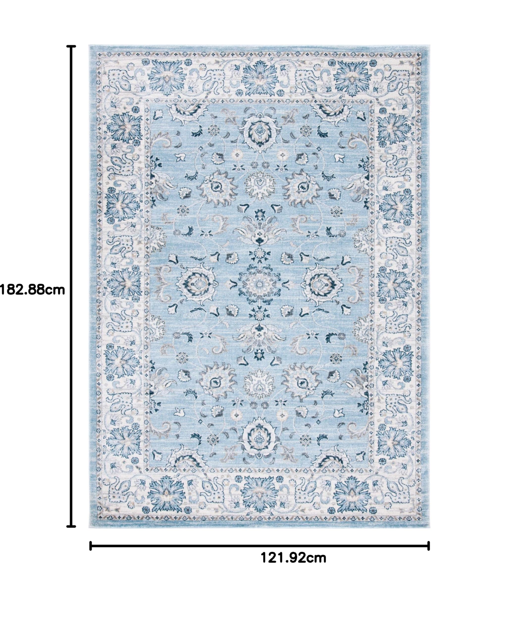 SAFAVIEH Tapis Traditionnel pour Salon, Salle à Manger, Chambre à Coucher - Isabella Collection, Tapis à Poil Court, Bleu Clair et crème, 122 X 183 cm