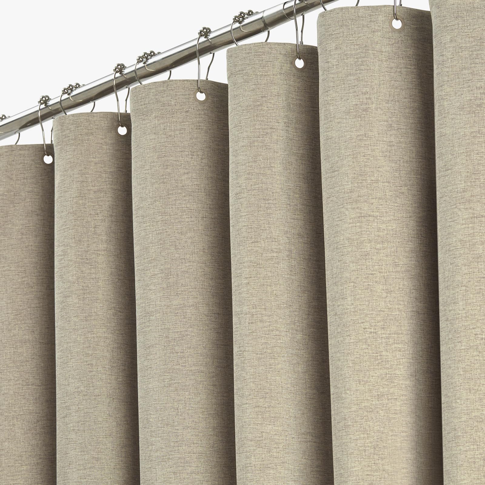 Bttn Khaki 92 X 182Cm Tan Linen Look Shower Curtain, Narrow Stall Mildew Resistant Fabric Shower Curtain Set With 6 Plastic Hooks, Weighted Hem, Durable And Washable, Modern Polyester For Bathroom,