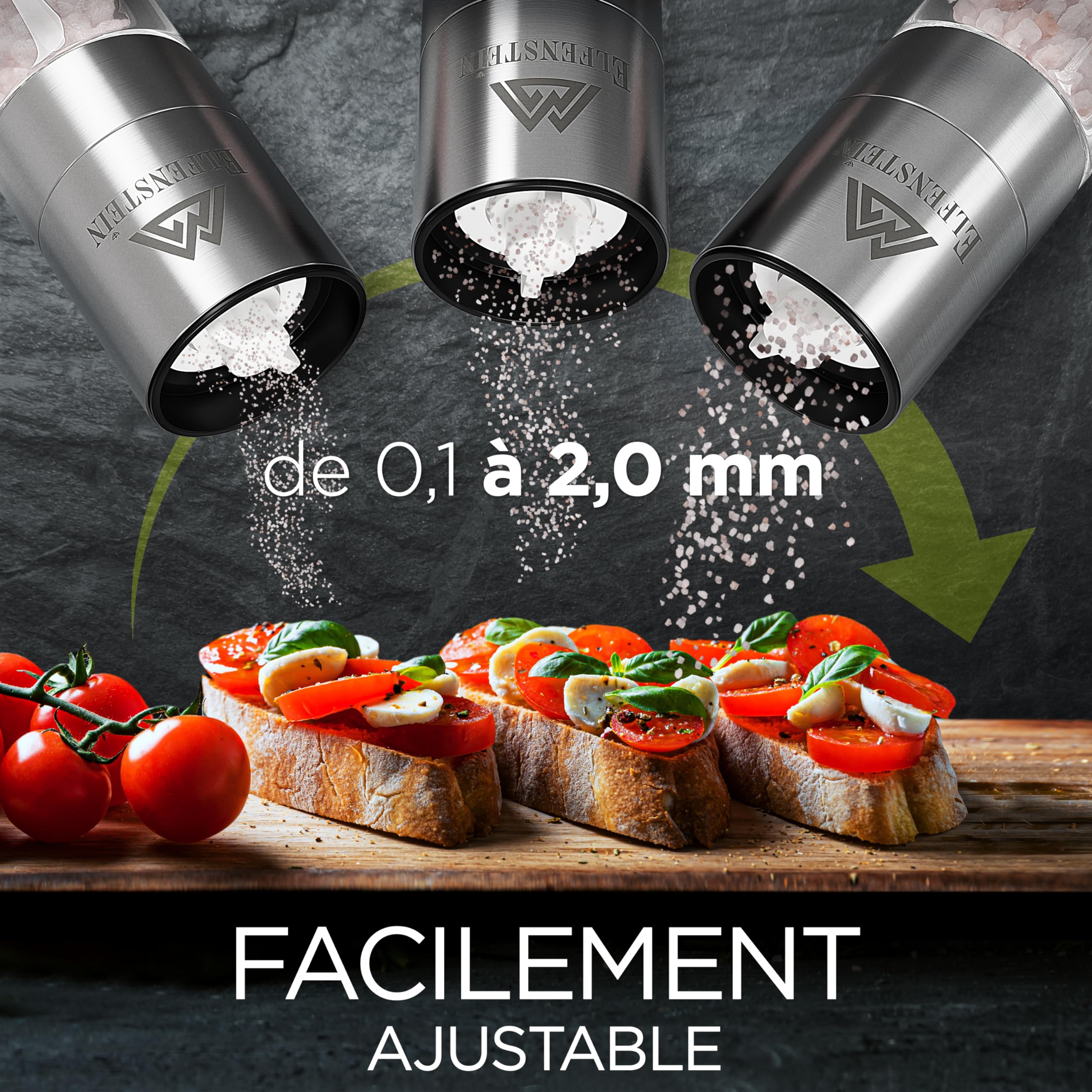 ELFENSTEIN Set De 2 Moulins à Sel Et Poivre En Acier Inoxydable - Broyeur Céramique Réglable En Continu - Moulin à Épices Premium