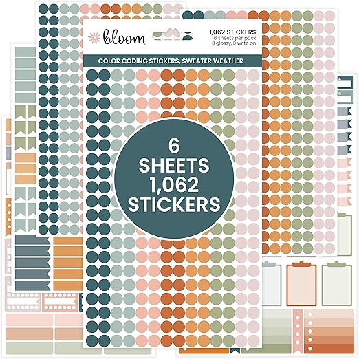 bloom daily planners Color Coding Planner Stickers - Muted Neutrals 1/4" Minimalist Dot Labels - Six Sheets, 1000+ Stickers Per Pack! - Sweater Weather