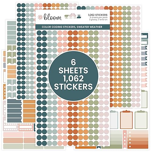 bloom daily planners Color Coding Planner Stickers - Muted Neutrals 1/4" Minimalist Dot Labels - Six Sheets, 1000+ Stickers Per Pack! - Sweater Weather - Sweater Weather