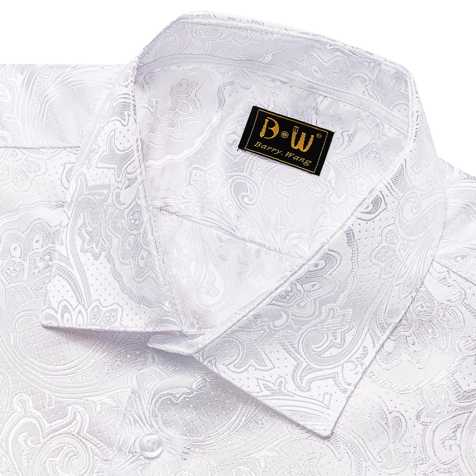Barry.Wang Mens Dress Shirts Silk Luxury Paisley Big and Tall Long Sleeve Shirt Business Wedding Party Red Black S-3XL