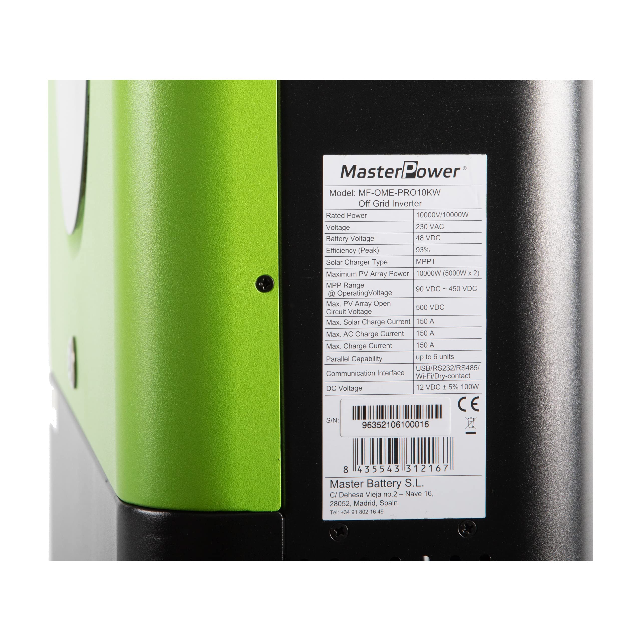 Master U-Power Inverter solare ibrido Power Pro 10000 W 48 V V2 parallelizzabile, 2 MPPT 150 Ah 10000 W (2 x 5000 W) in pannelli con WiFi integrato