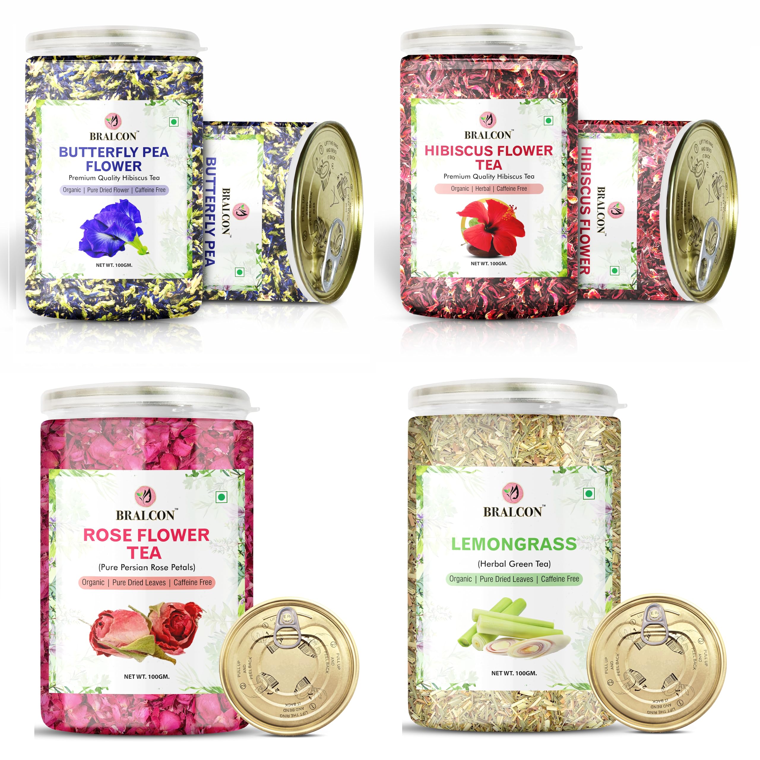 BRALCON Hibiscus Flower Tea(50g) + Butterfly Blue Pea flower Tea (50g) + Lemongrass Herbal Tea(50g) Rose Tea (50g) (B0D6LMNPTV) Amazon Price History, Amazon Price Tracker