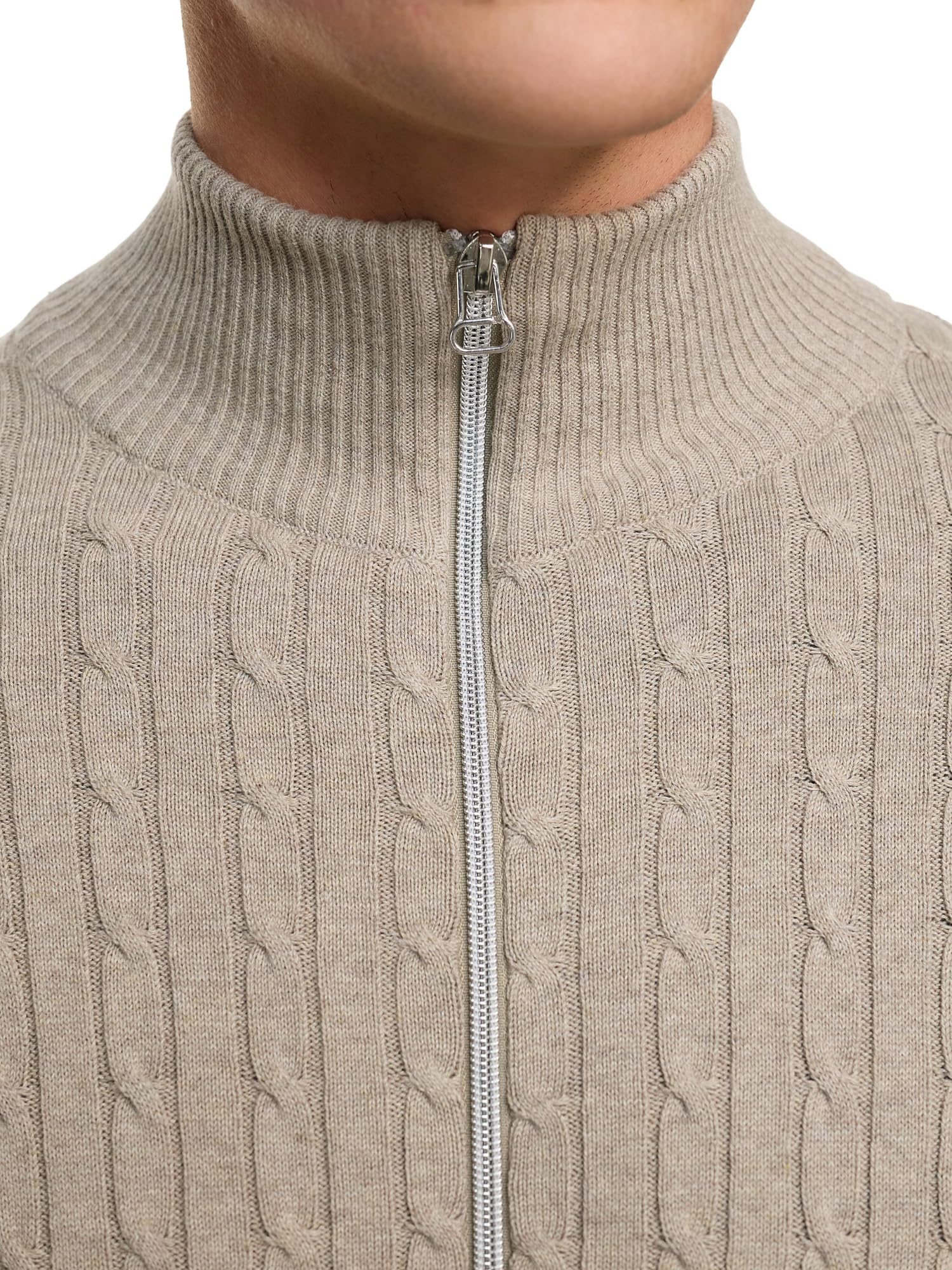 KRONSTADT Herren KSCable Zip Strickjacke mit Stehkragen und Reißverschluss | Fein-Strick Cardigan für Männer