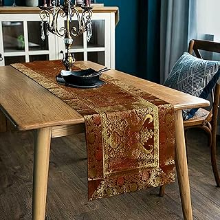 Handmade Embroidered Silk Table Runner | Indian Patchwork Ethnic Boho Décor for Dining Table, Coffee Table & Home (Brown, 60x16 Inches)