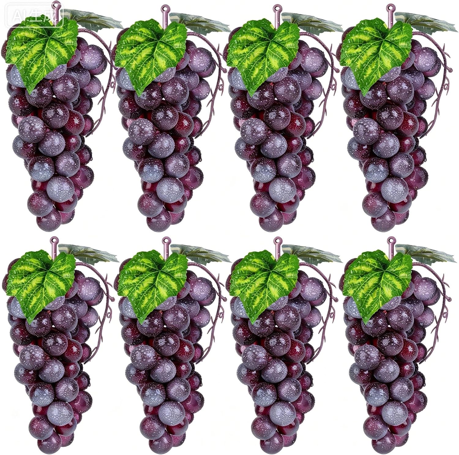 4 Bunches Plastic Purple Grapes, Artificial Fake Grapes Lifelike Simulation Fruits for Wedding Home Kitchen Party Decor Photography Prop