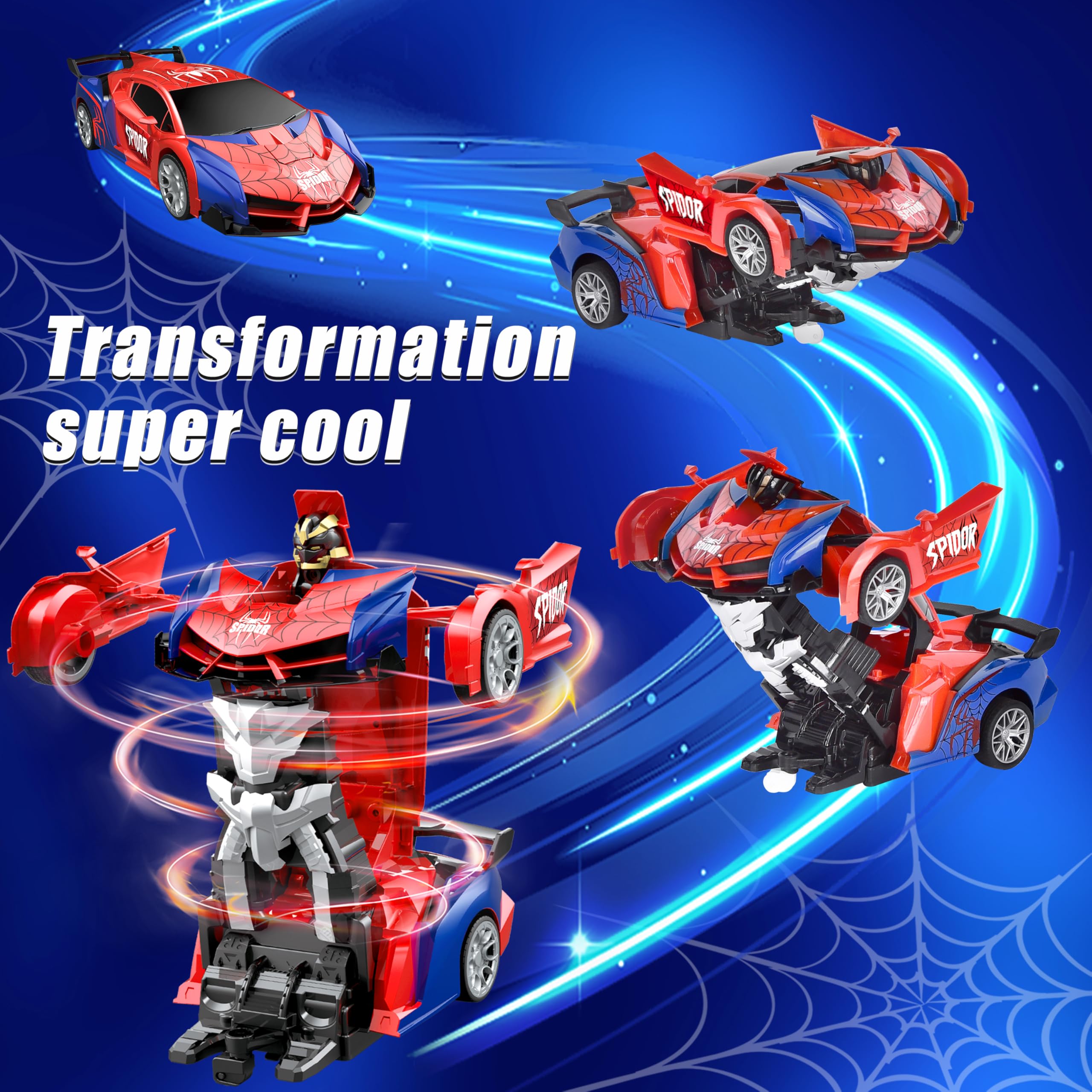 Herefun Transformateur de voiture télécommandée, jouet pour garçons et filles à partir de 8 ans, robot télécommandé, jouet RC avec câble de charge, robot transformateur 2 en 1, pour enfants cadeaux