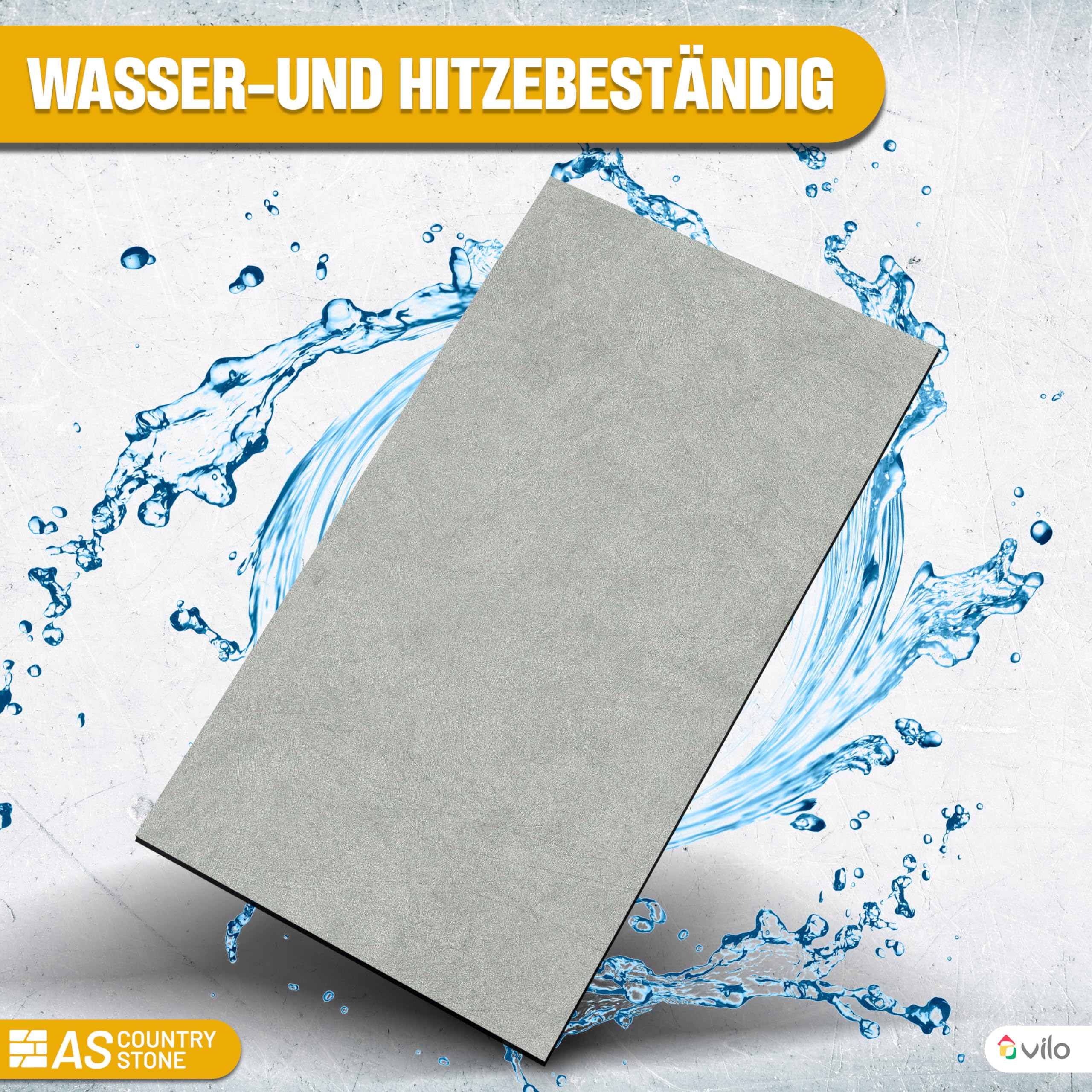 AS Country Stone Wandpaneele in Marmoroptik - 60x120 cm | PVC Wandverkleidung mit echtem Quarz und Steinmehl für Küche, Bad & mehr | Küchenrückwand Platte Wandpaneel | Concrete Light