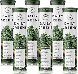 Daily Greens | Wholefood Multivitamins with Vitamin C, Zinc, B6 for Immunity & Detox with Organic Certified Plant Superfoods & Antioxidants (15 Effervescent Tablets) Pack of 6