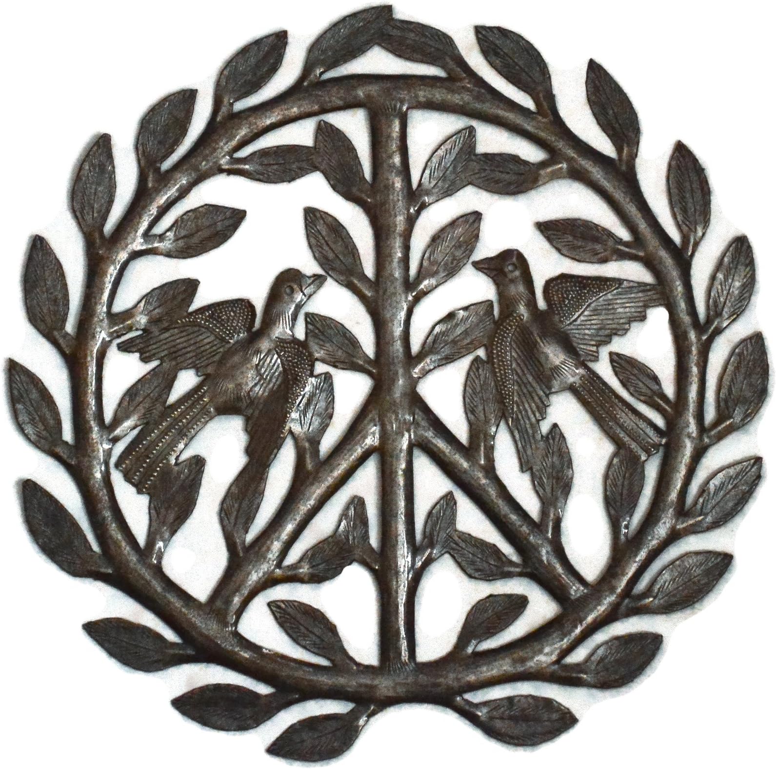 Peace Sign Plaque, World Peace, Decorative Wall Hanging Plaques, Authentic Upcycled Artwork from Haiti, Handmade, Indoor Outdoor,12 x 12 Inches