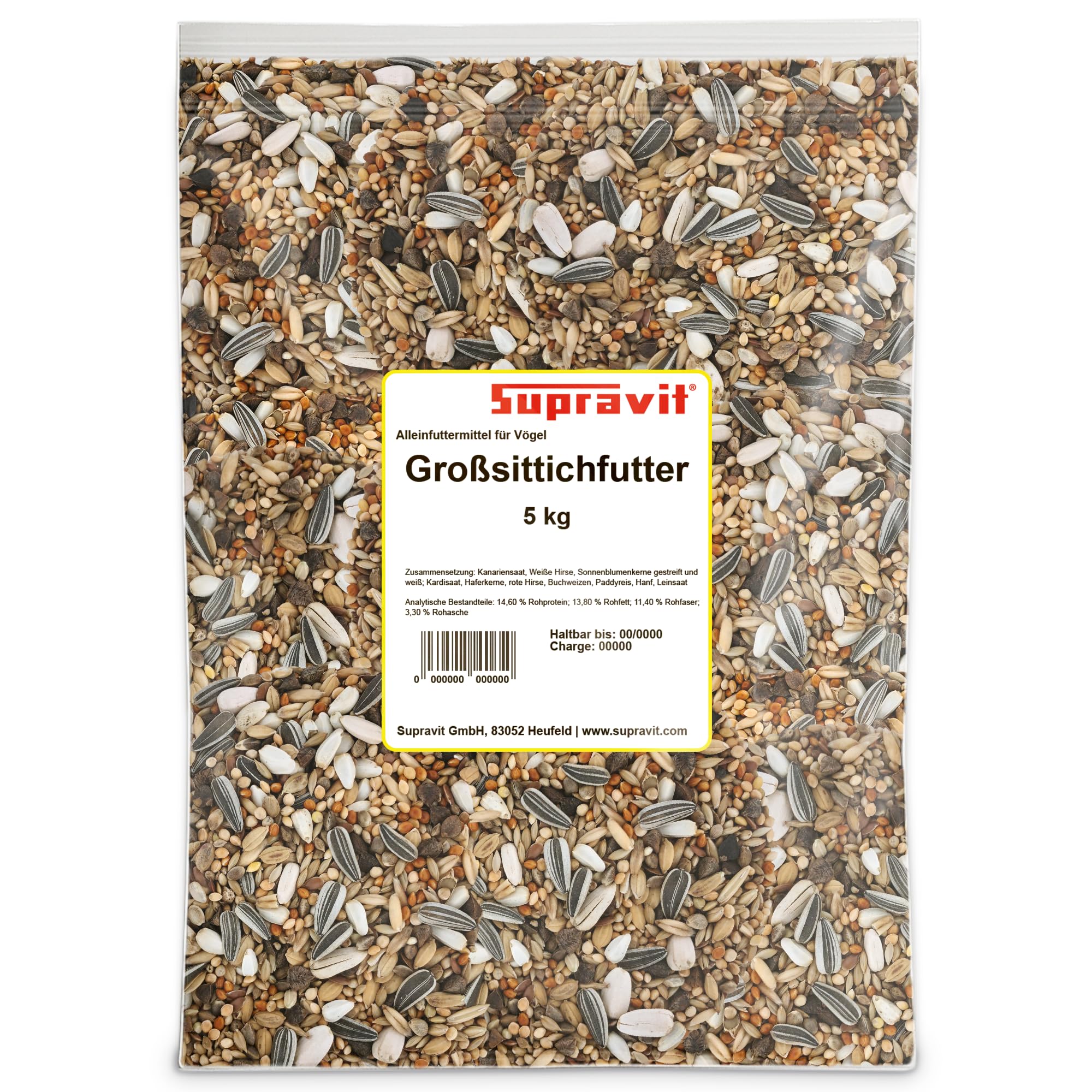 Supravit Großsittichfutter 5 kg - Körnermischung für Großsittiche - Großsittich Vogelfutter mit Sonnenblumenkerne - Körnerfutter für Sittiche - enthält wichtige Nährstoffe & Mineralien