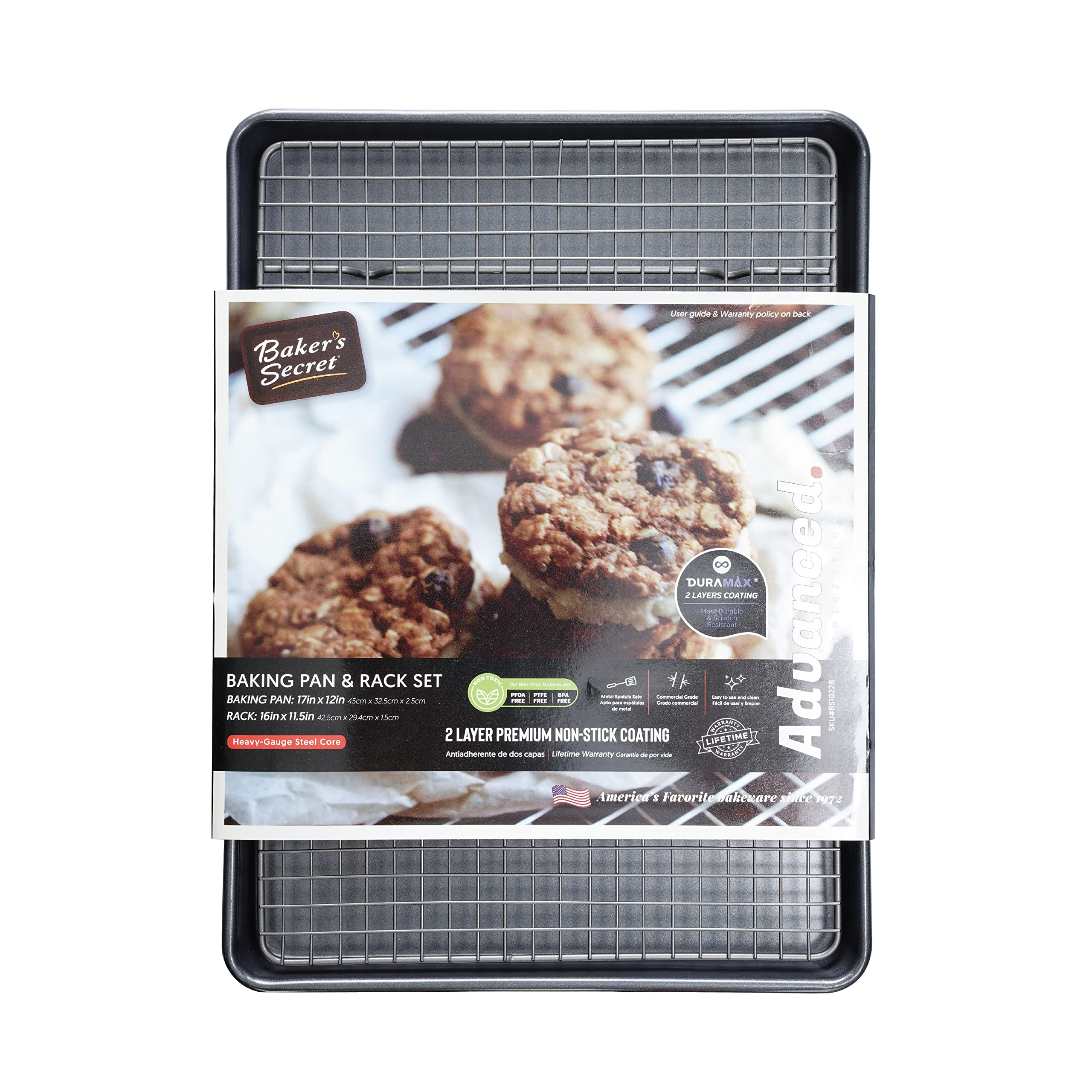 Baker's Secret - NonStick Cookie Sheet for Oven with Rack 17" Baking Accessories Jelly Roll Baking Tray - Advanced Collection