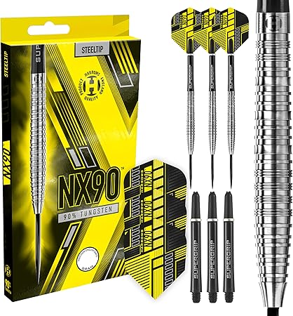 First released in 2004, the unique barrel shape of the V-Wing 90% darts made them an instant fan favourite. The precision ring grip and classic curved profile is back with a Golden