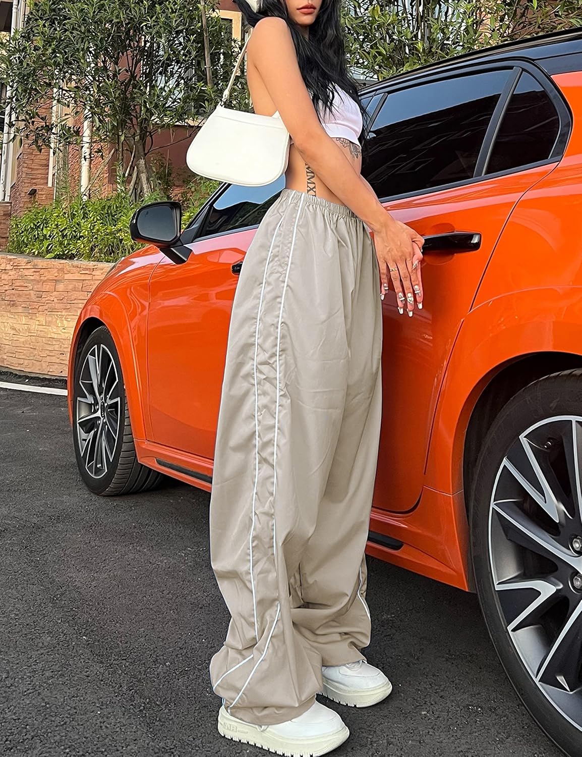 Himosyber Women's Parachute Pants Baggy Elasitc Waist Relaxed Y2K Track Pant Trousers - Image 2