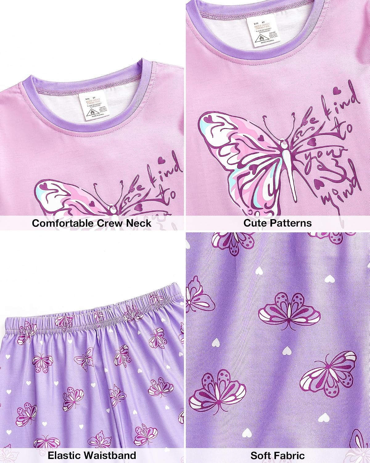 MyFav Young Girls Pajama Cute Cat Pattern Nighty Comfy Shorts Cotton Sleepwear