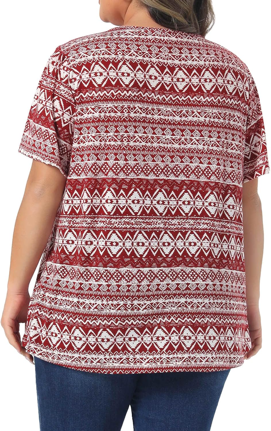 Agnes Orinda Plus Size Square Neck Short Sleeve Tops for Women Boho Print Summer t Shirt Tops Blouse Vacation Casual - Image 4