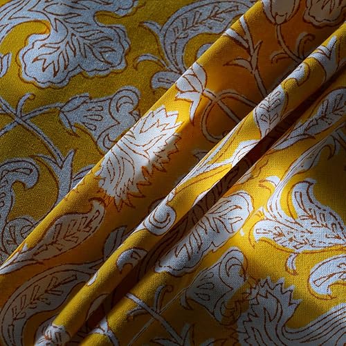 Miniatura 5 de Ridhi - Mantel de tela de algodón con estampado a mano para mesa de comedor, boda, granja, Acción de Gracias, Navidad, mantel de primavera (amarillo