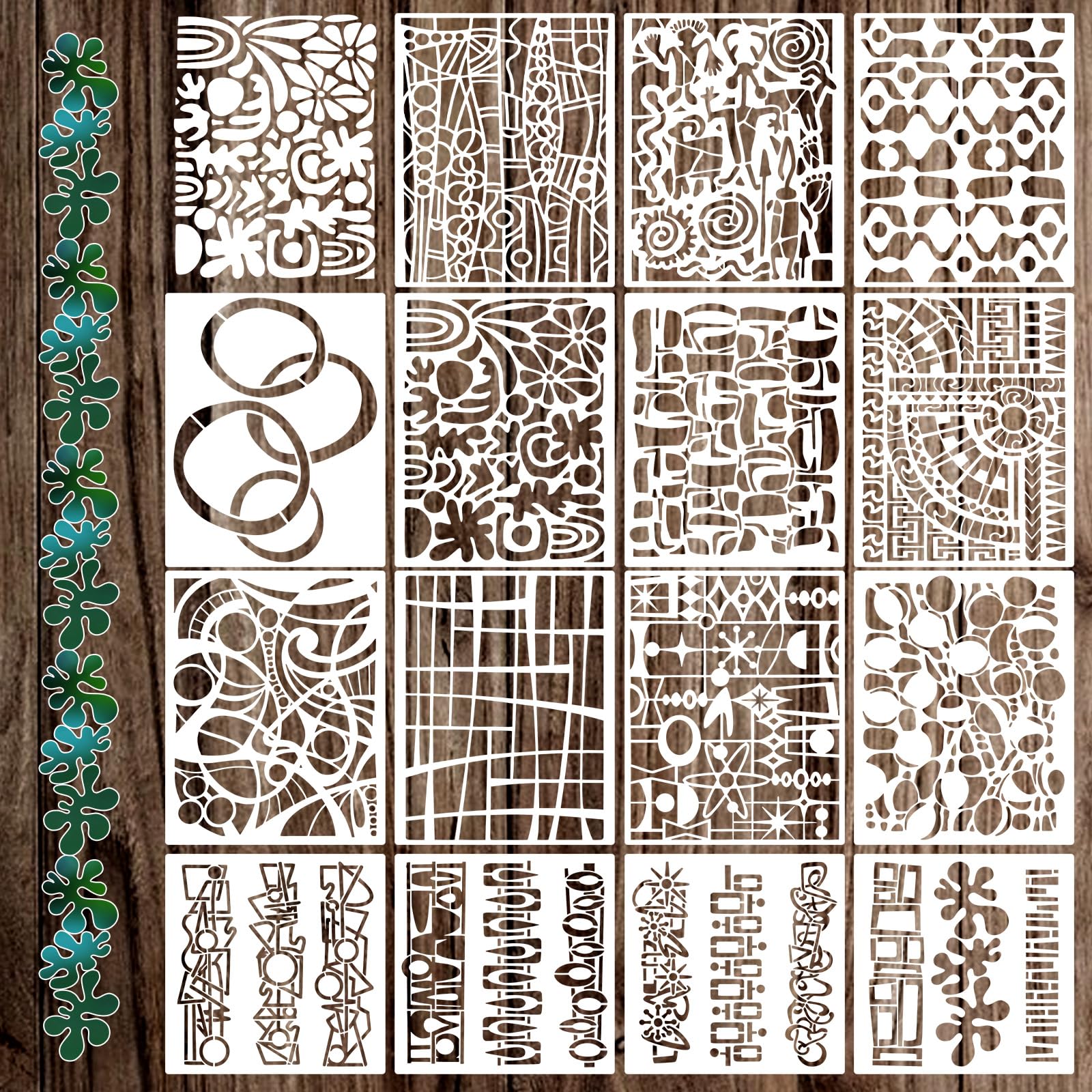 15 Pcs Geometric Stencils, Reusable Abstract Texture Stencils for Painting