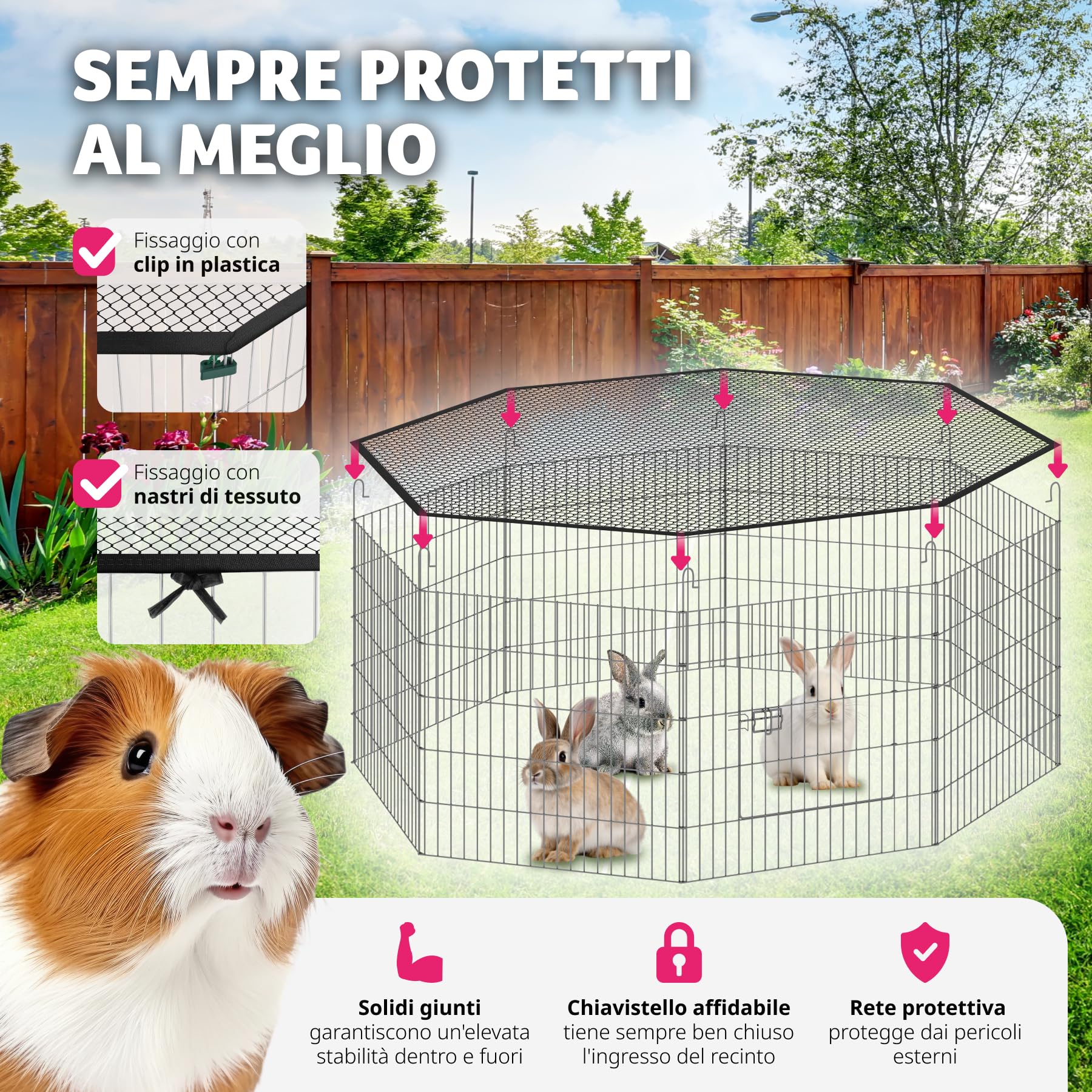 tectake® Recinto per Animali con Rete di Sicurezza, Grande Porta con Chiusura, Montaggio ad Incastro, Conservazione Salvaspazio, Protezione da Aperture Accidentali e Intrusi - Ø 145cm, Nero