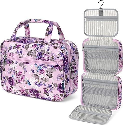 Miniatura 10 de PAVILIA Neceser colgante bolsa de viaje para mujeres y hombres, organizador de cosméticos plegable, bolsa de maquillaje resistente al agua,