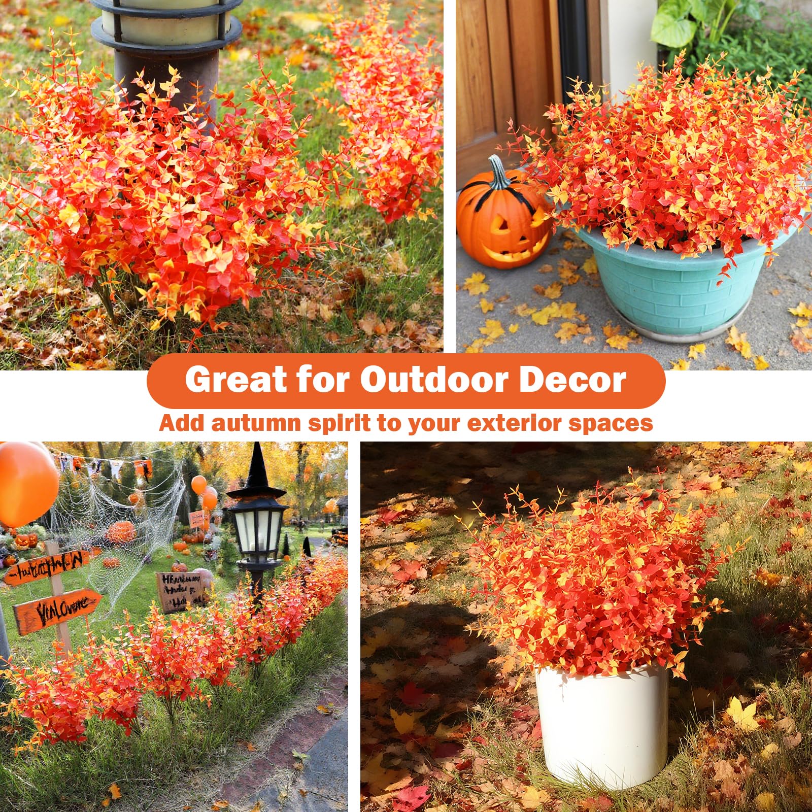 inreeme Autumn Artificial Plants Eucalyptus, 12 Pcs Outdoor Orange Autumn Fake Eucalyptus Stems Leaves - Image 4