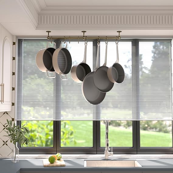 ROTHLEY Stainless Steel Hanging Pot Rack Hanger: 23.7 Inch Pot and Pan Hanger Wall Mounted Hanging Pot Bar Rack Heavy Duty Pot Hangers Kitchen Rail with 8 S Hooks (Antique Brass)