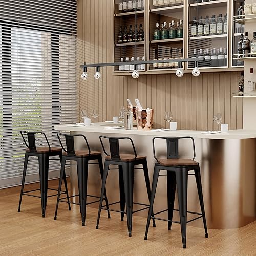 Miniatura 75 de Changjie Furniture Juego de 4 taburetes de bar giratorios de 26 pulgadas con respaldo, taburetes de bar industriales para isla de cocina (giratorios