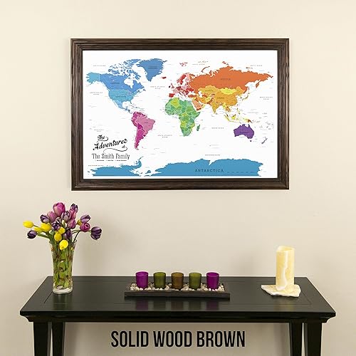 Vista 45 de Lienzo - Mapa de viaje personalizado con diseño colorido del mundo con marco negro rústico