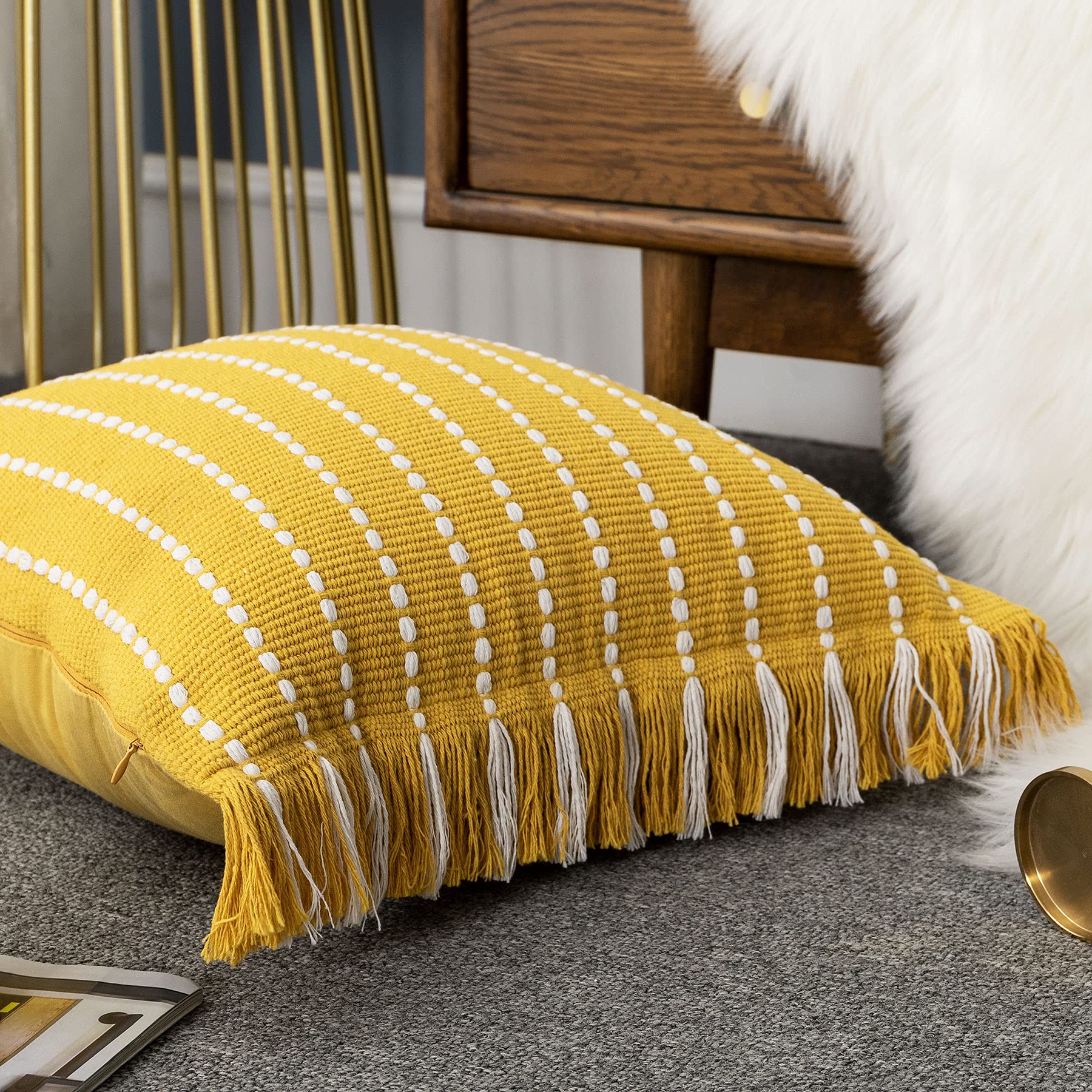 LIGICKY Federa decorativa per cuscino in cotone intrecciato a righe