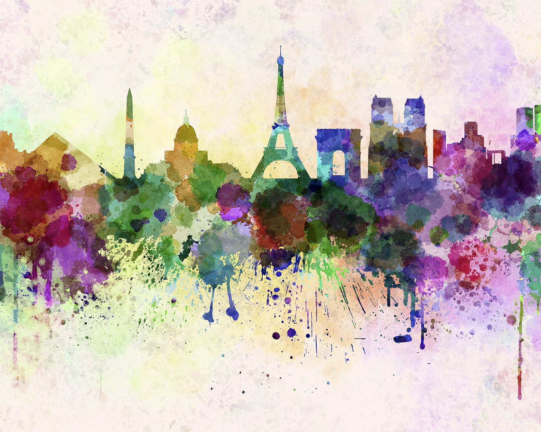 Paris Skyline Wall Mural, Purple, 299.7L x 238.8W cm