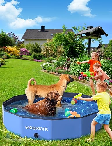 Miniatura 8 de Meowant Piscina plegable para perros, piscinas de plástico duro para perros grandes, piscina plegable de plástico para mascotas, bañera portátil