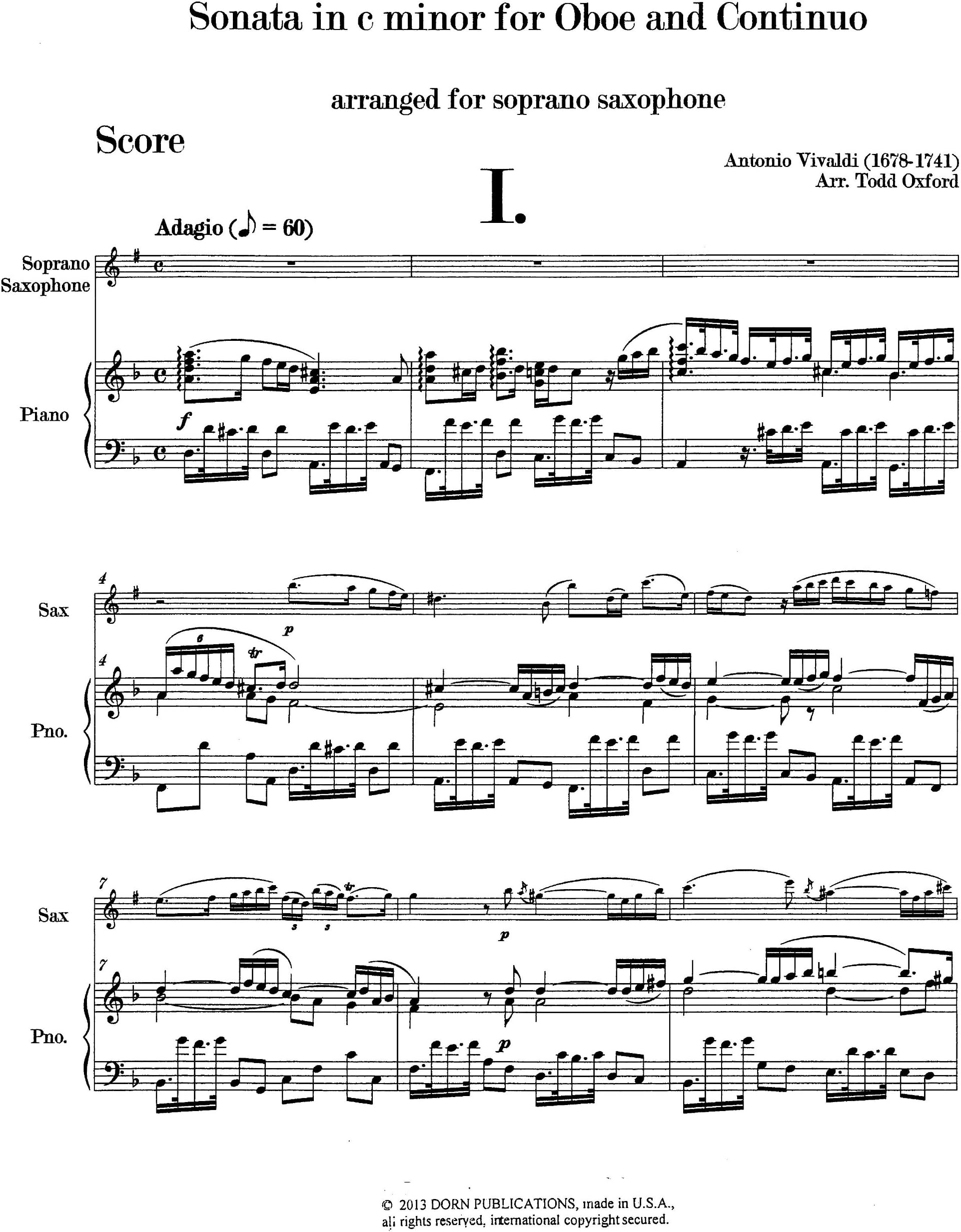 Sonata in C Minor for Soprano Saxophone and Piano by Antonio Vivaldi