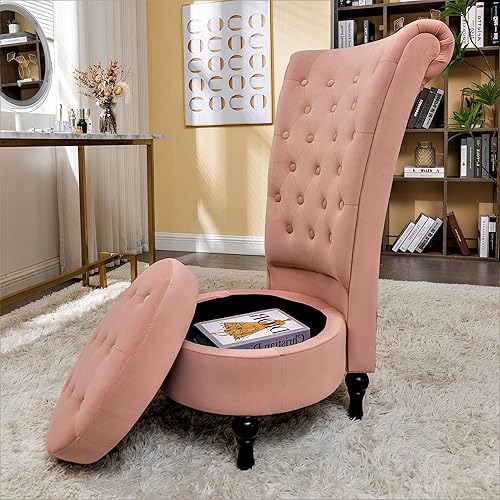 Miniatura 10 de Royal - Silla decorativa de terciopelo con respaldo alto para tocador con almacenamiento y tapicería de lujo, diseño retro y uso versátil para sala