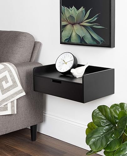 Miniatura 2 de Kate and Laurel Kitt - Mesa auxiliar flotante moderna con cajón para pared, 18 x 12 x 6.5 pulgadas, color negro Negro,Marrón rústico,Marrón nogal