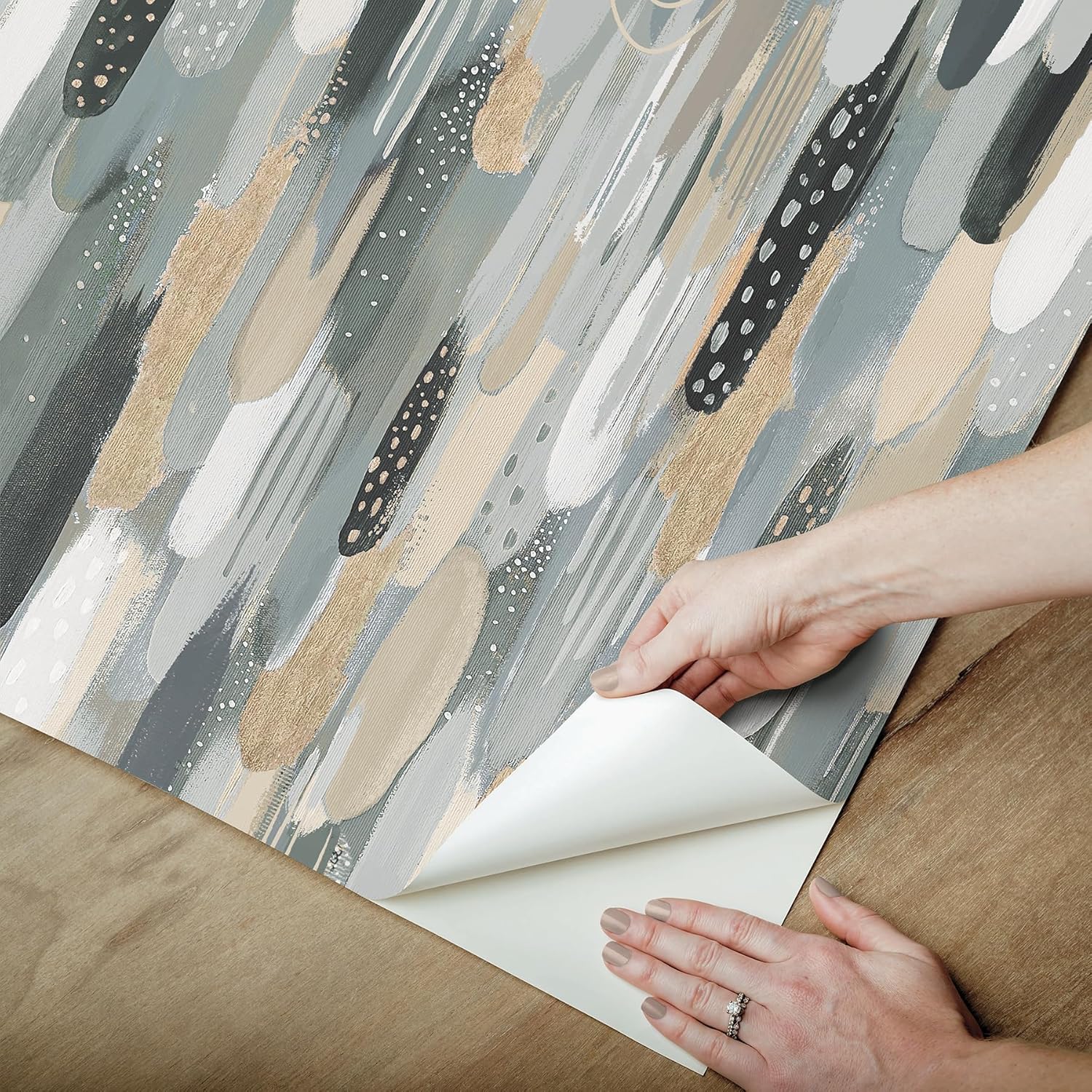 Neutral Brushstroke Peel and Stick Wallpaper Roll
