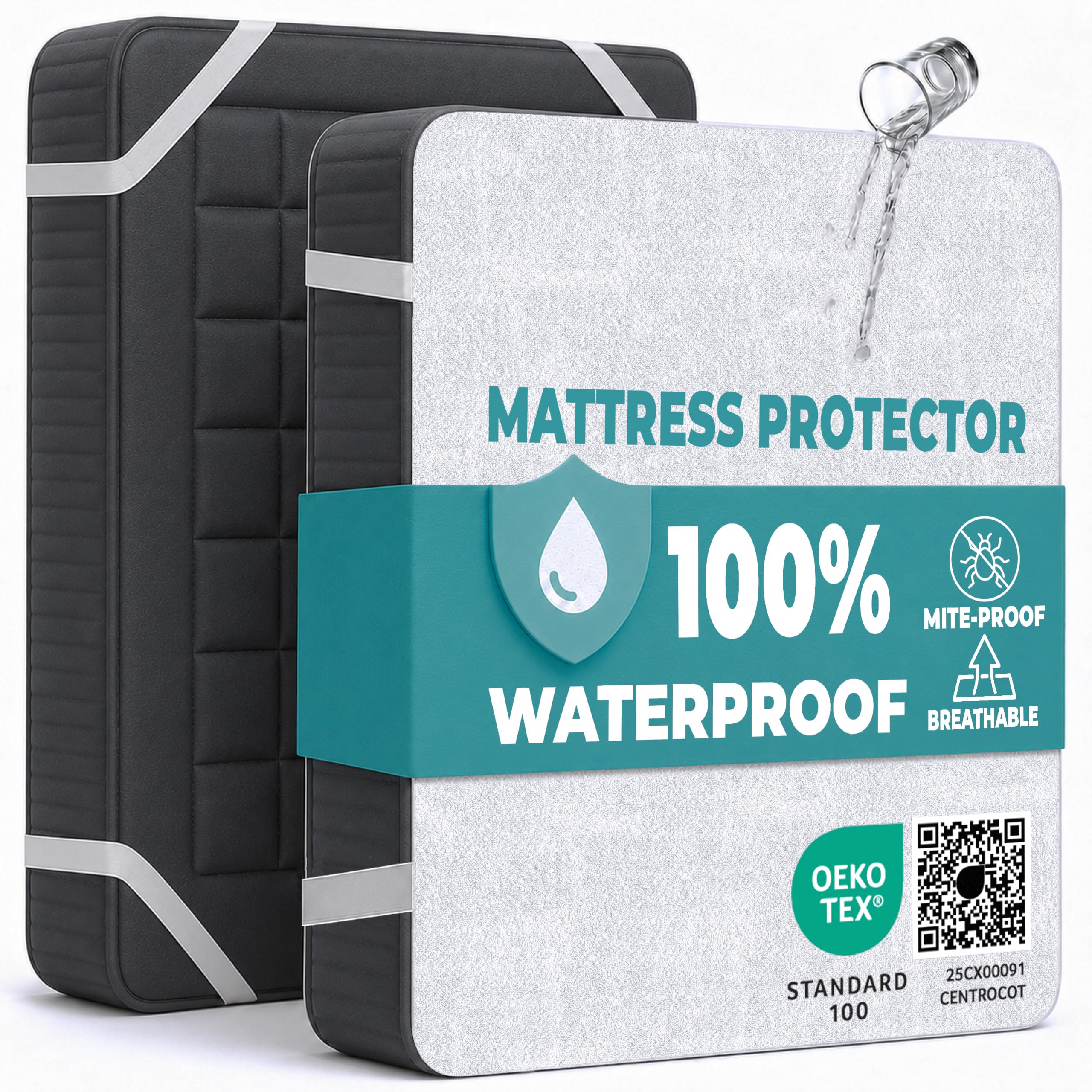Super King Size Mattress Protector Waterproof for Bed 200x200 cm Premium Cotton Terry Bed Cover with Elastic Straps Sheet Soft and Breathable Mattress Protector Anti-Mite and Machine Washable