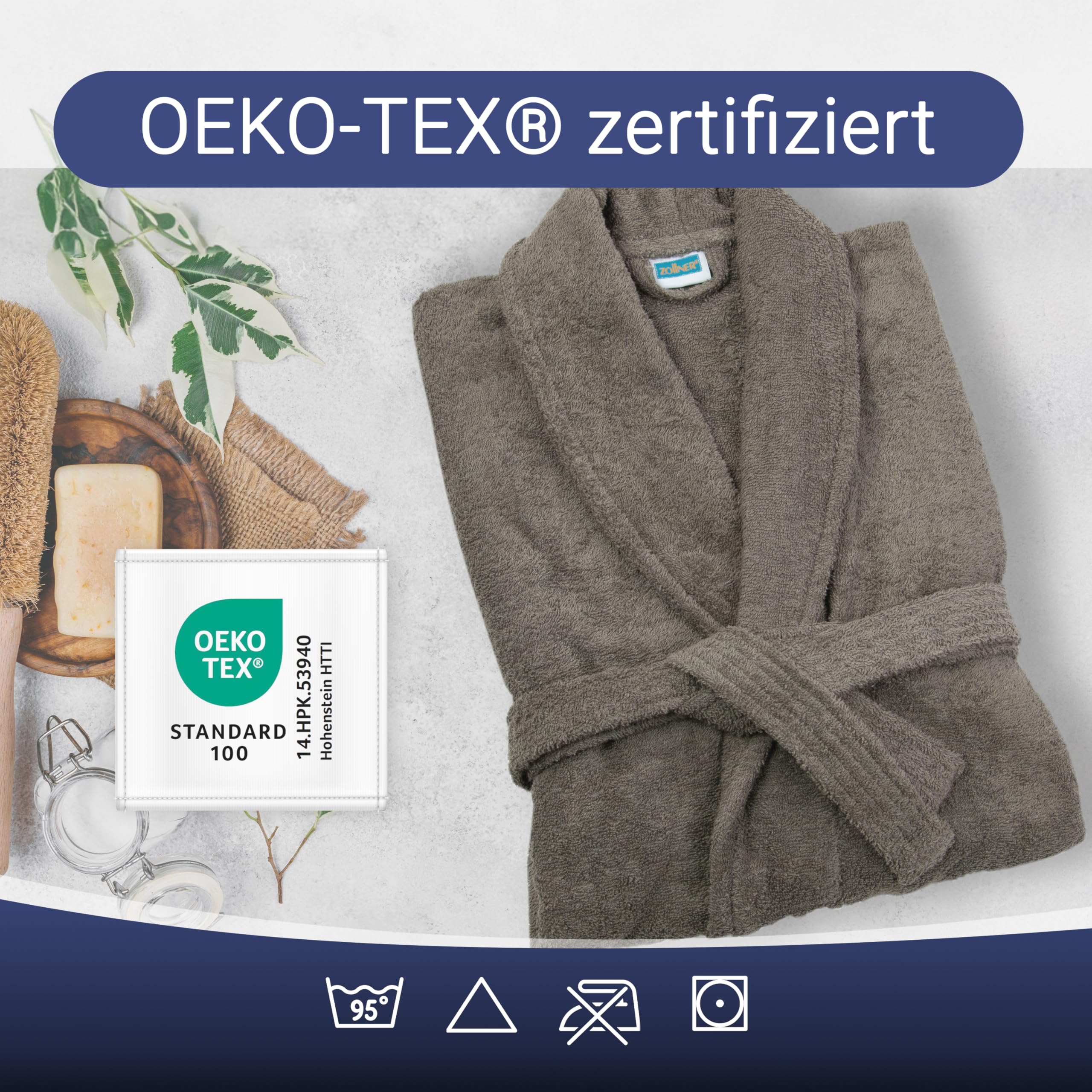 ZOLLNER Bademantel lang - hautfreundlich und super saugstark - für Damen und Herren - Baumwolle - Größe XS-6XL - waschbar bis 95°C - Hotelqualität - Oeko Tex® zertifiziert, 020